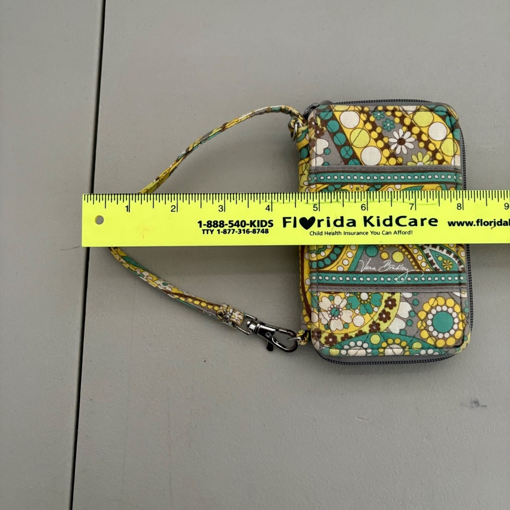 Vera Bradley‎ All In One Crossbody Wristlet Wallet Yellow Teal Paisley Floral - Picture 9 of 12
